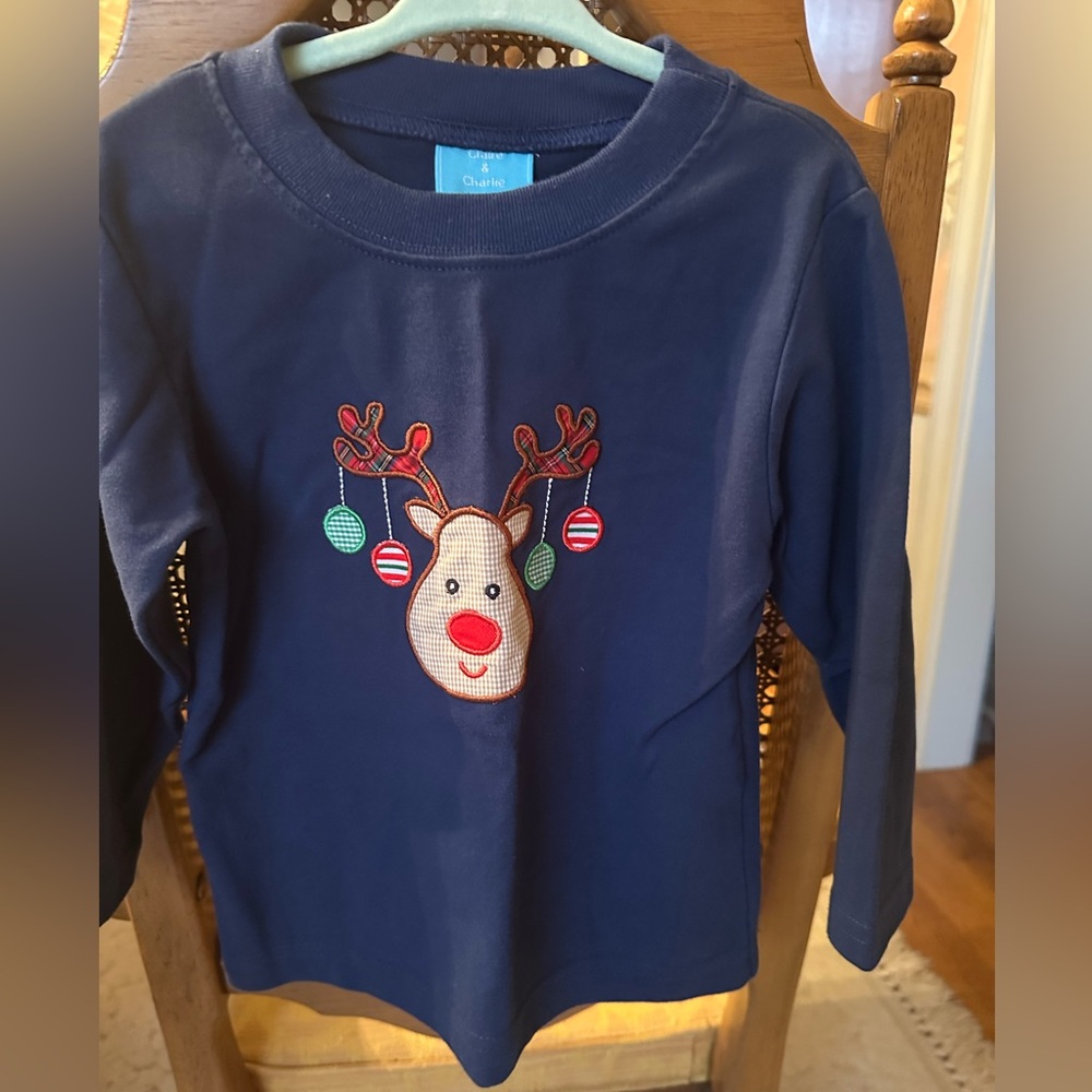 Kids Navy Reindeer Long Sleeve Tee